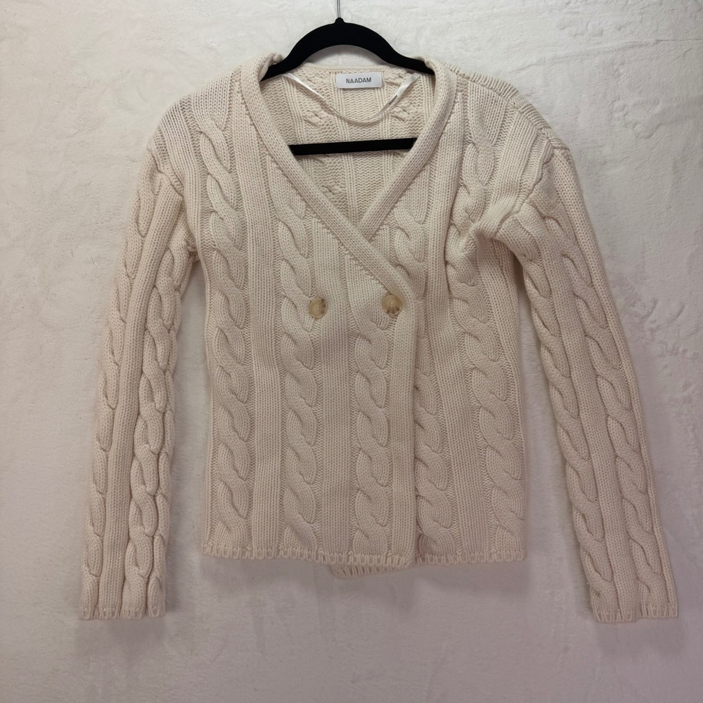 Naadam Cable Knit Cardigan Double Breasted Wool Cashmere Cream Womens XS